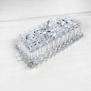 Vintage Federal Windsor Clear Crystal Covered Butter Dish Rectangular 9 Inch